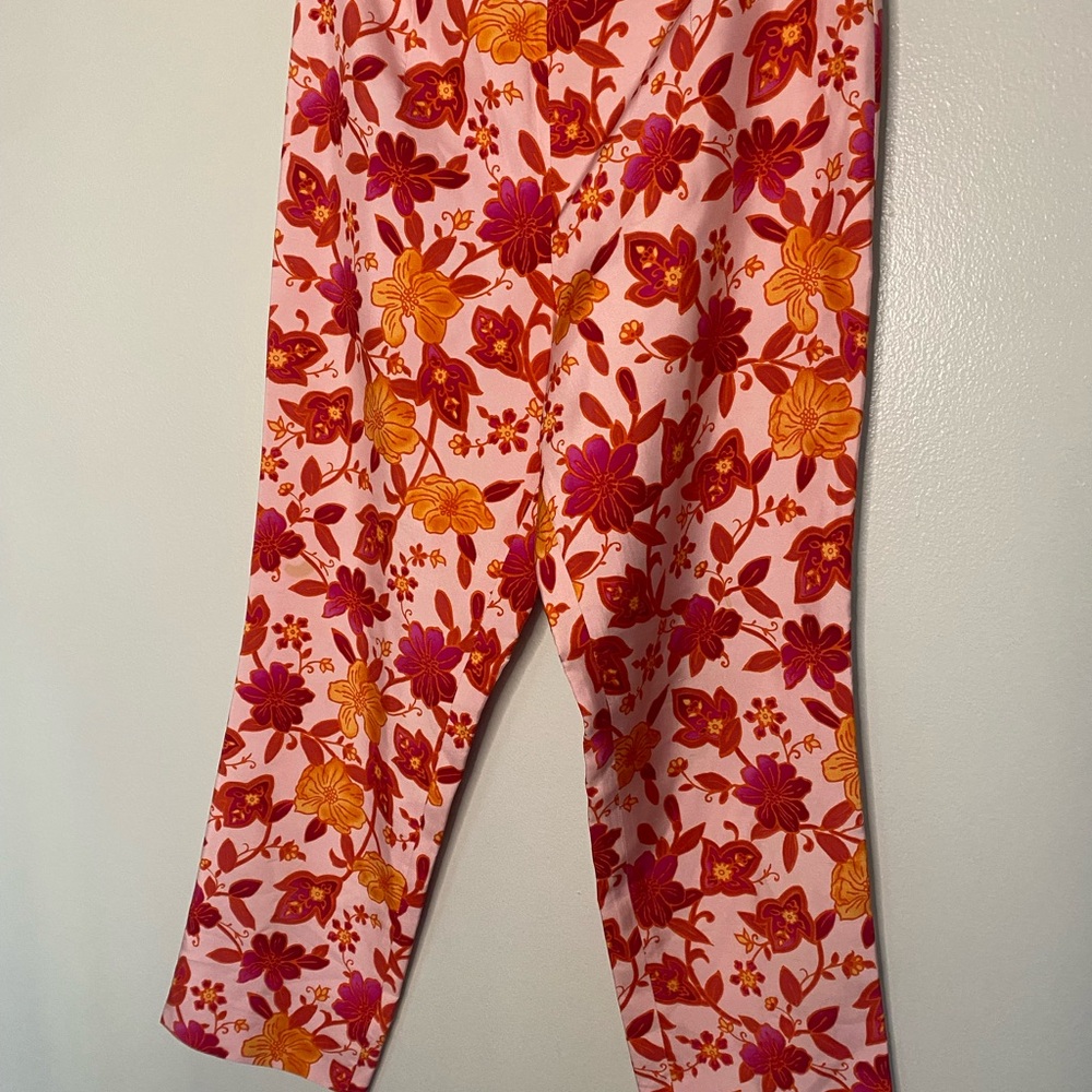Ann Taylor Pink and Orange Floral Silk Cropped Pants
